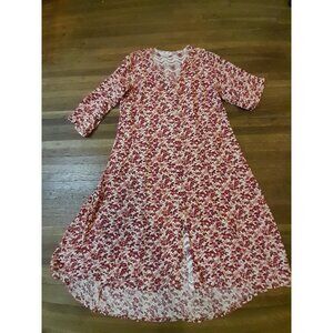 Womens Sz Medium Oversized India Floral Hi Lo Hem Casual Midi Dress Red & Cream